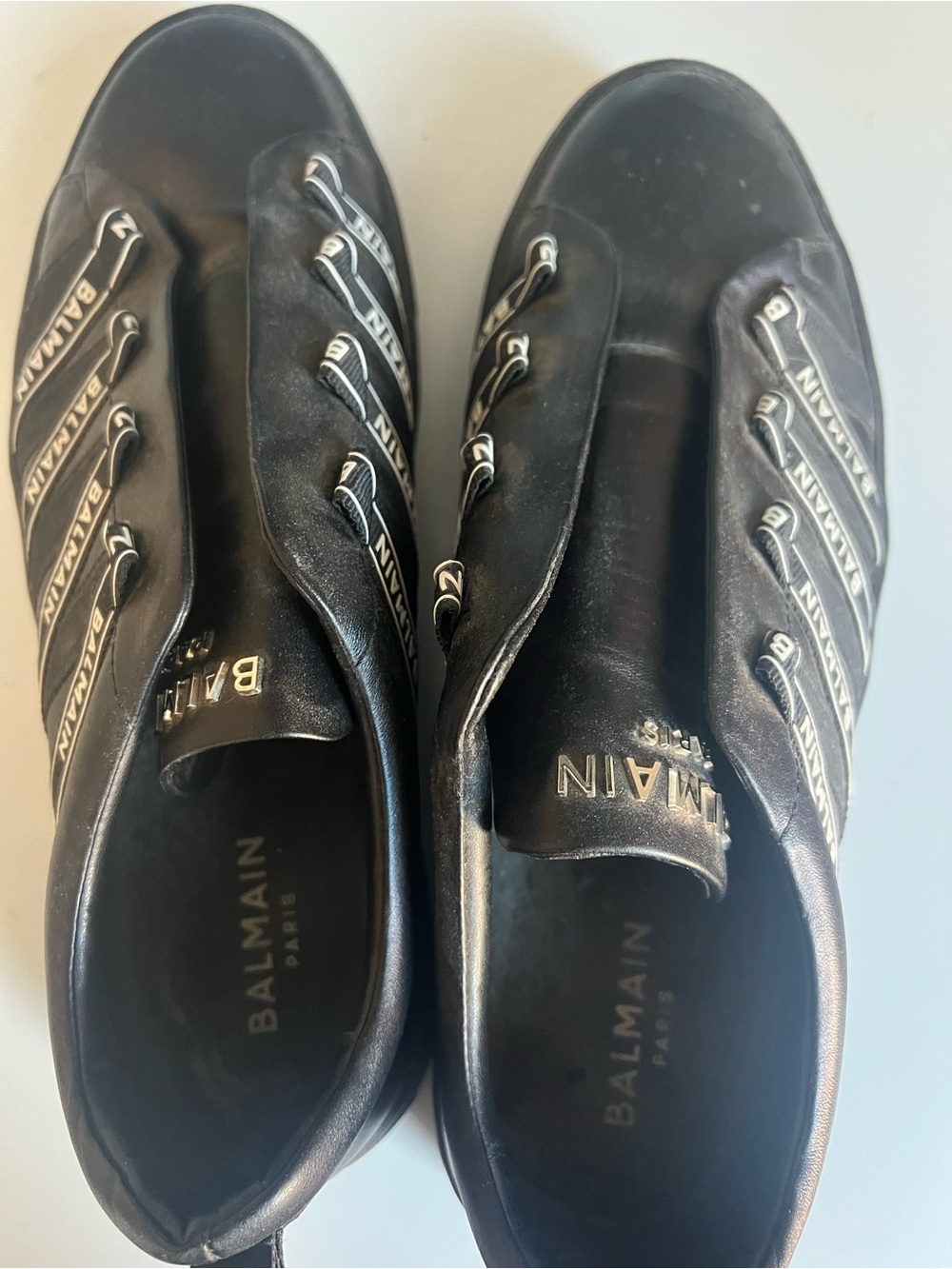 Balmain Black Leather Low-Top Sneakers with Logo Straps